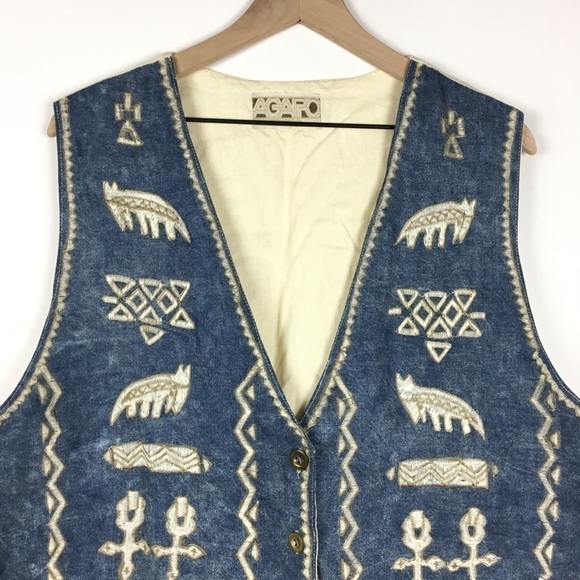 VINTAGE Vest Linen Oversized Boho Southwestern Agapo Collection Aztec Tribal 90s - Picture 2 of 9